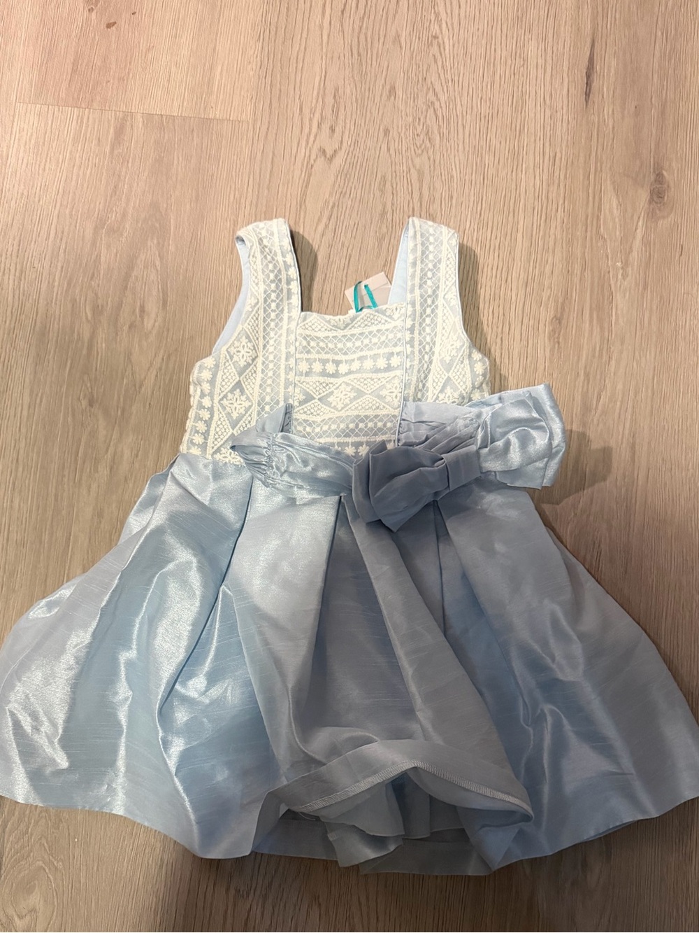Girls Light Blue & White Lace Bodice Party Dress with Bow